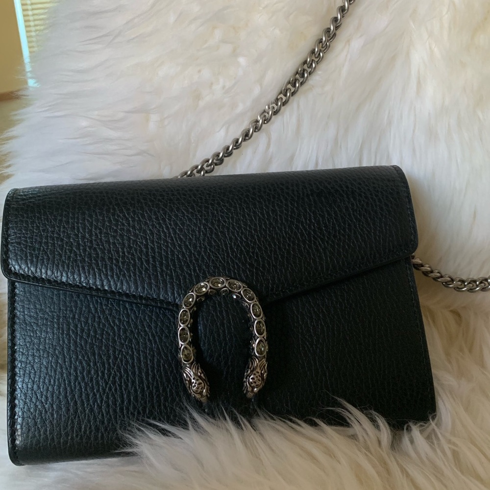 GUCCI Dionysus Leather Mini Chain Bag, Black